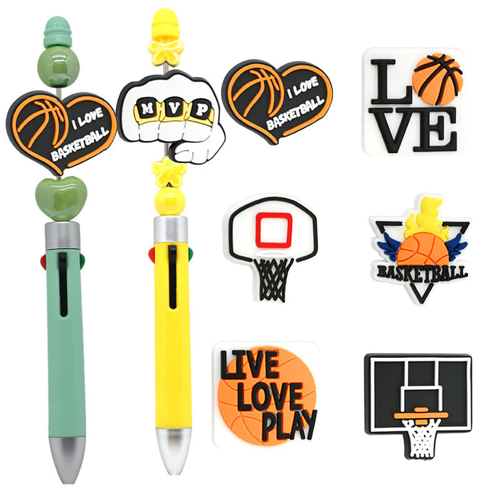 Wholesale Sports Beaded Pen DIY Material Pvc Soft Rubber Beads Ballpoint Pen Beaded Accessories Handmade Beads