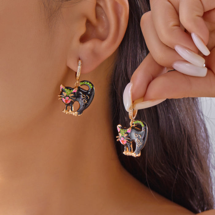 Wholesale  Earrings Fashion Creative  Painting Oil Flower Skull Ear Hook Earrings