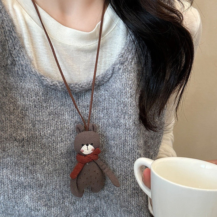Wholesale Cute plush animal necklace, women's autumn and winter long style hanging neck sweater chain, sweatshirt chain
