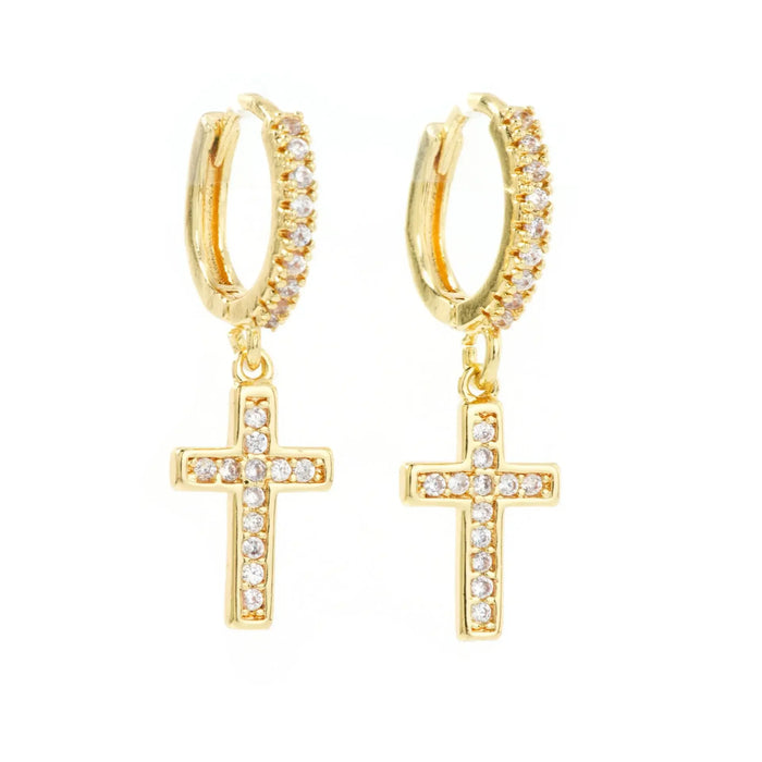 Wholesale Cross inlaid zirconia earrings, classic ear buckles, zirconia earrings, temperament earrings