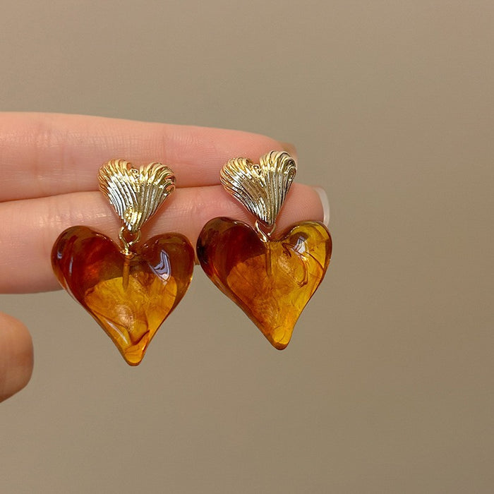 Wholesale  silver needle geometric irregular resin earrings heart earrings