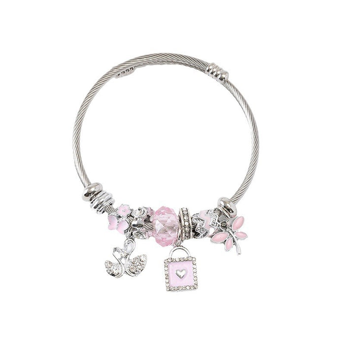 Wholesale DIY Beaded Charms Bracelets Swan Square Pendant Flower-shaped