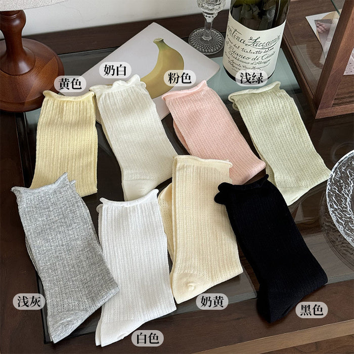 Wholesale Mesh socks, rolled edge pile socks, pure cotton trendy boneless hollow socks