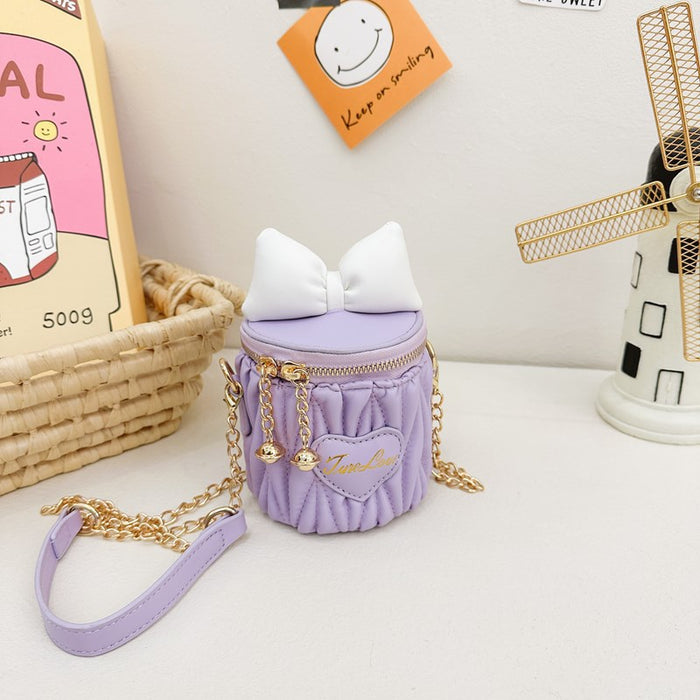 Wholesale Children's bag, cute bow, contrasting color mini bucket bag, girls' chain crossbody bag