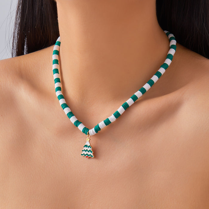 Wholesale Christmas new polymer clay necklace creative colorful Christmas tree snowman wreath gift box pendant necklace for women