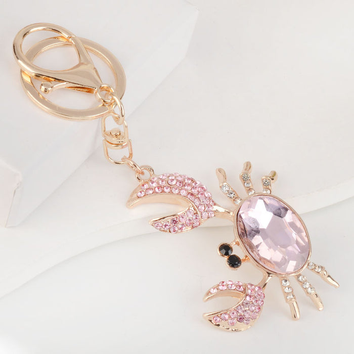 Wholesale Rhinestone Crab Keychain Cute Pink Metal Car Key Accessory Bag Charm Boutique Gift MOQ:3