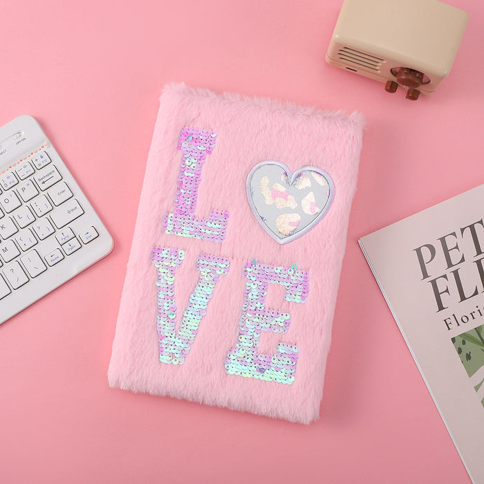 Wholesale Simple sequin plush notebook children' s color notebook cartoon plush student notebook