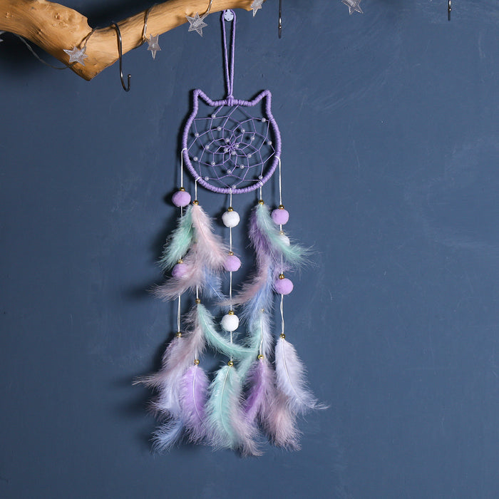Wholesale Trendy Handmade Dreamcatcher Pendant with Feathers Iron Frame Bag Charm