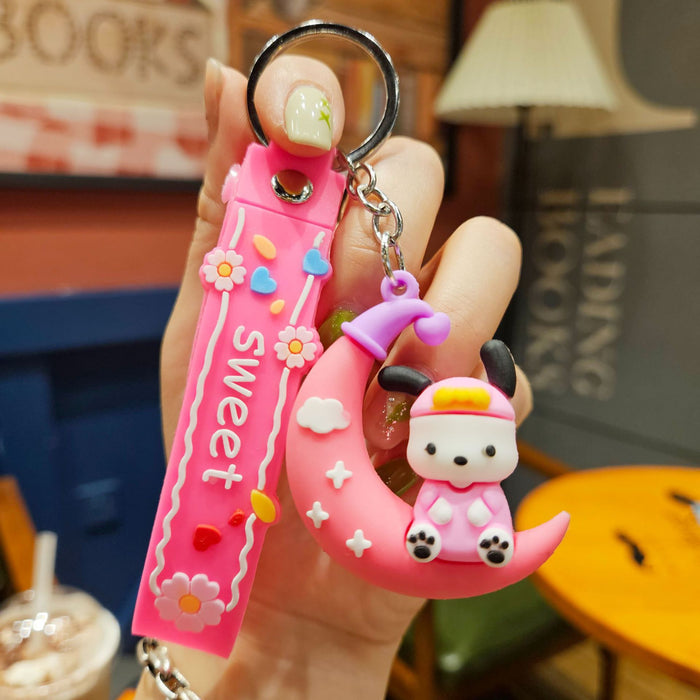 Wholesale cartoon moon keychain bag small pendant  flexible glue three-dimensional anti-lost key chain