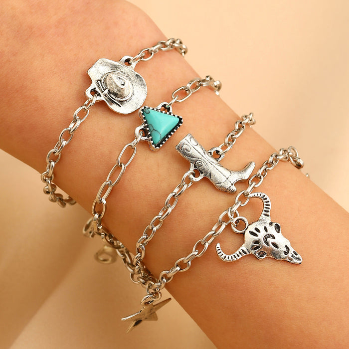 Wholesale Bohemian Ethnic Style Zinc Alloy Jewelry Set Cow Head Design Necklace and Bracelet