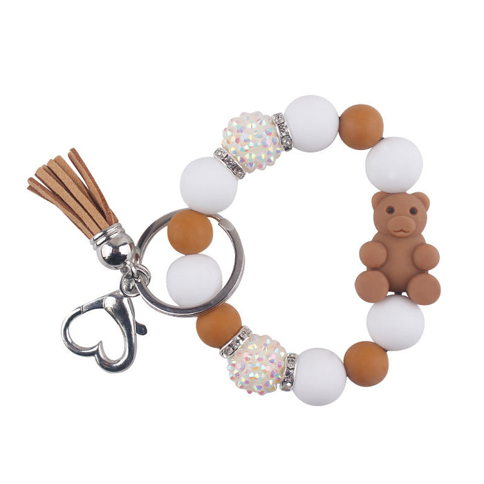Wholesale Cartoon Silicone Bear Beaded Bracelet Keychain Creative  Wrist Bracelet Key Ring Accessories