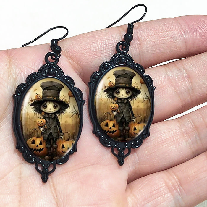 Wholesale Halloween Series Peripheral Oval Lace Earrings Ghost Witch Swimming Black Earrings Pumpkin Skull Alloy Earrings JDC-ES-HaoH005