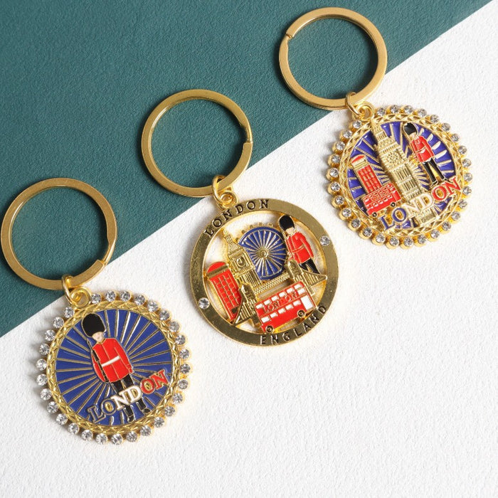 Wholesale Diamond studded keychain, architectural figure, dripping oil, colored pendant, jewelry, souvenir