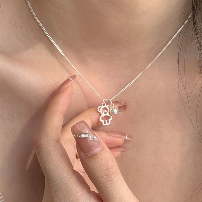 Wholesale Pure silver gemstone versatile necklace, geometric ellipse, high-end niche collarbone chain