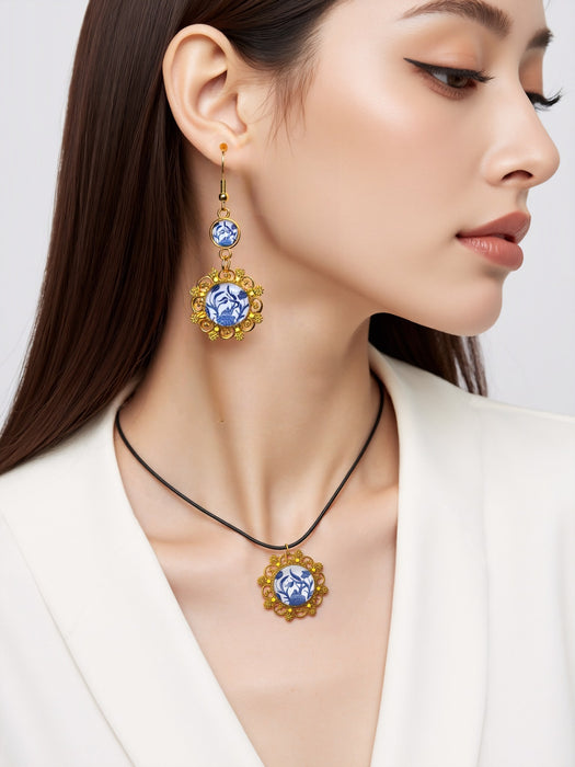 Wholesale Versatile hollow oval earrings necklace set with earrings and hooks