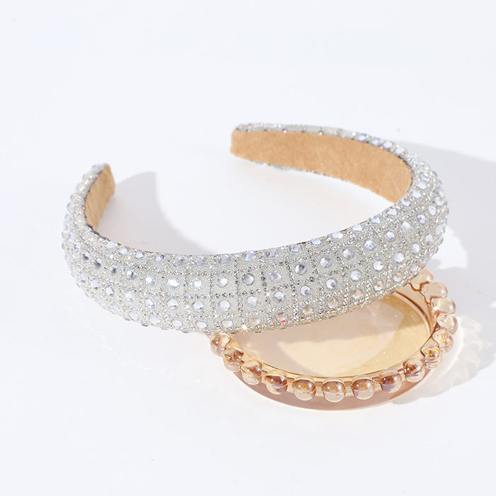 Wholesale New all-inclusive solid color plaid rhinestone headband full of diamonds simple and versatile temperament sponge headband hair pressing headdress