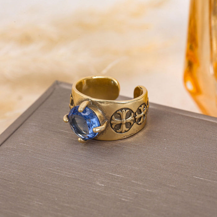 Wholesale Retro cut corner cross flower ring niche ring punk classic cross