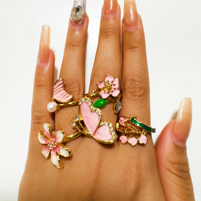 Wholesale Flower Pearl Ring Set – Fashion Accessory Dripping Oil Design MOQ≥5