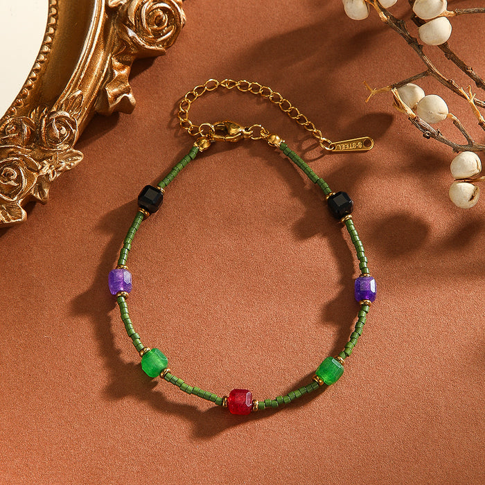 Wholesale Natural stone bead titanium steel bracelet, luxurious and high-end stainless steel bracelet