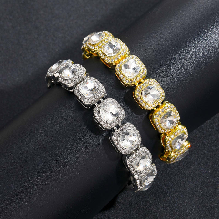Wholesale Full Diamond Wide Square Diamond Bracelet Diamond Chain Square Diamond Men's Bracelet