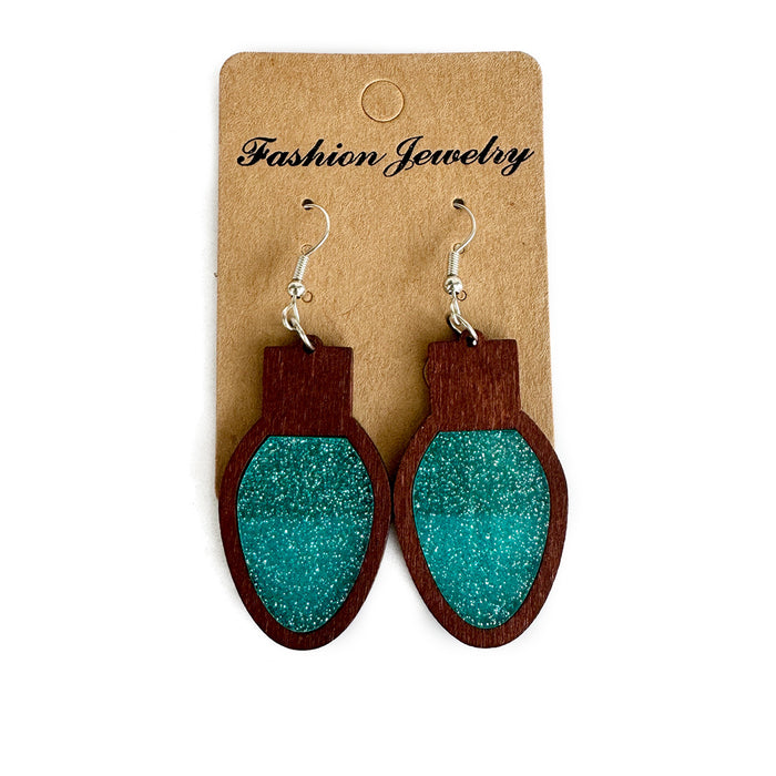 Wholesale Christmas lights acrylic earrings wood inlay flash multi-color earrings