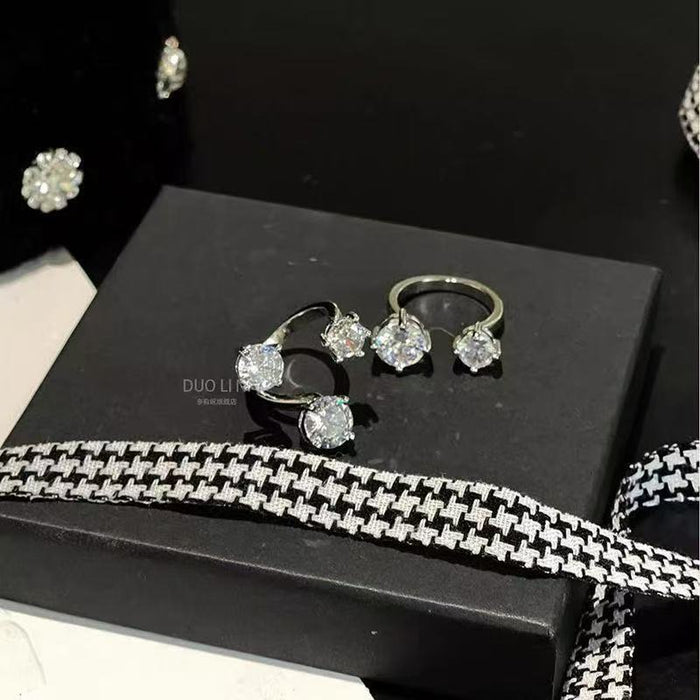 Wholesale Minimally designed diamond inlaid zircon asymmetrical niche design, light luxury high-end open ring