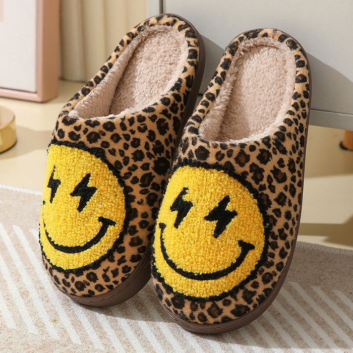 Wholesale Winter style lightning smiley face cotton slippers for women indoor home non-slip home autumn and winter warm slippers