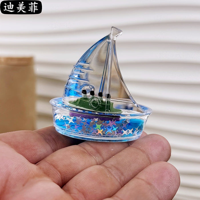 Wholesale Creative Floating Cartoon  Decompression Liquid Sailing Crafts Ornaments Transparent Oil Leakage Acrylic Gift