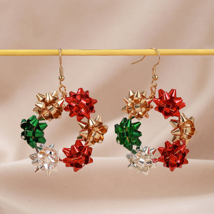 Wholesale Christmas element earrings female red and green color matching  snowflake creative Christmas earrings
