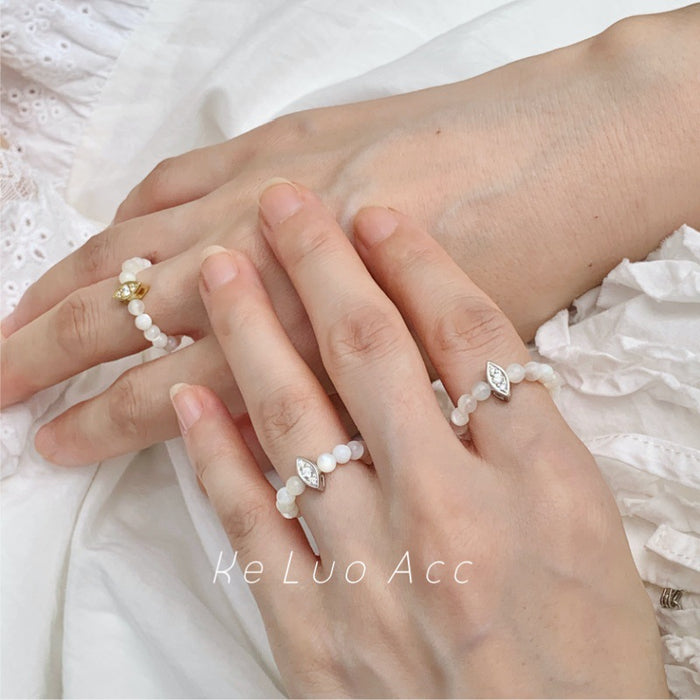 Wholesale Pure silver export high-end natural mother pearl elastic adjustable pure silver silver jewelry ring