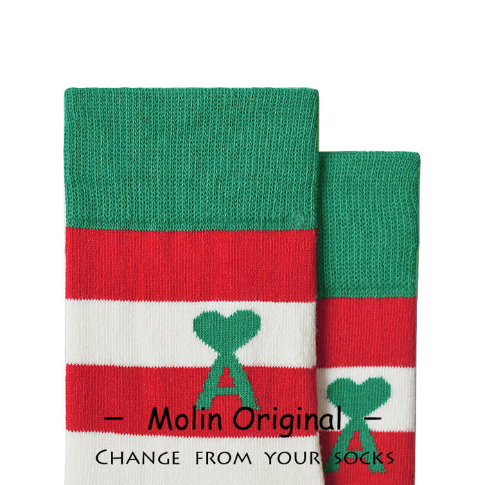 Wholesale Socks Cotton Red Green White Striped Love Letters JDC-SK-MoX005