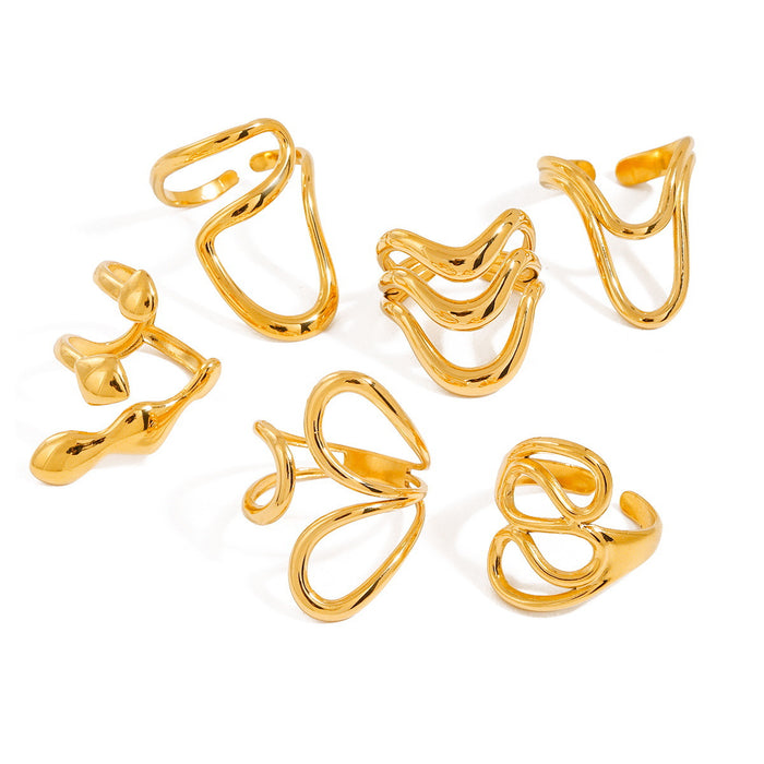 Wholesale Stainless Steel Liquid Irregular Adjustable Open Ring Design Titanium Steel Ring