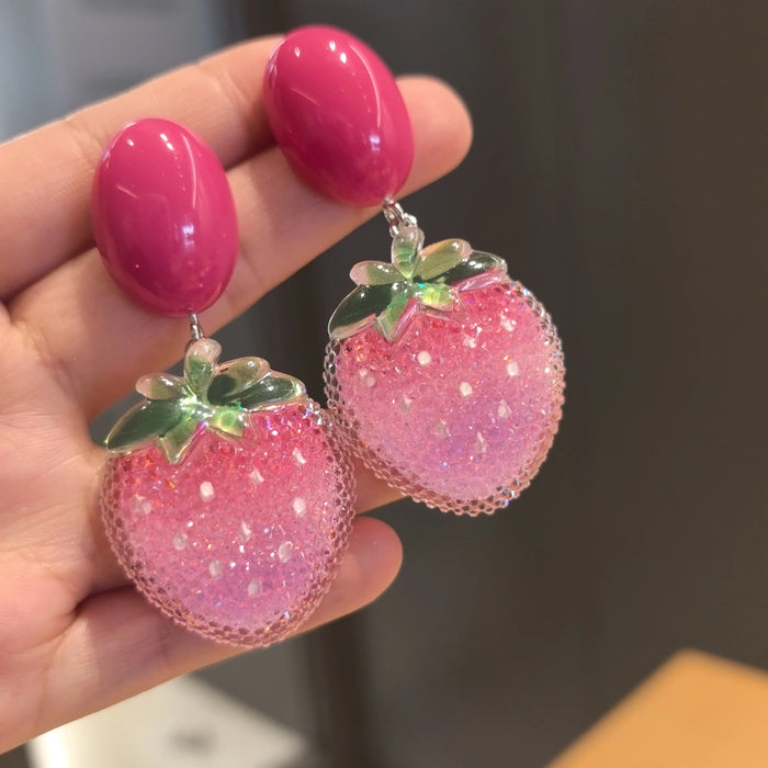 Wholesale Strawberry Double Ball Silver Needle Earrings sweet