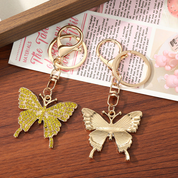 Wholesale Pink Rhinestone Butterfly Keychain Zinc Alloy Fashion Accessory MOQ≥2