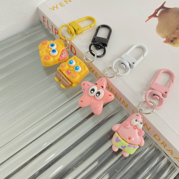 Wholesale Resin Couple Cartoon Handmade Keychain 2024 New Cute Sponge Doll Small Pendant Student Explosive Accessories