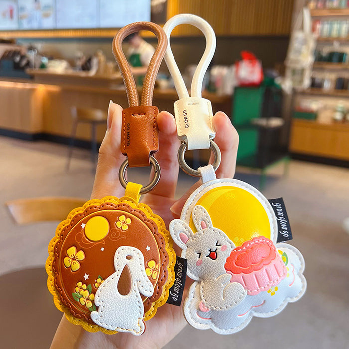Wholesale Leather Mooncake Rabbit Keychain Pendant Cute Car Key Accessory Festival Gift