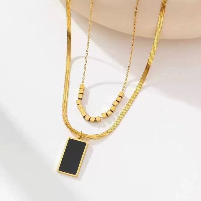 Wholesale Geometric Square Double layered Stacked Necklace, Light Luxury Titanium Steel Lock Chain Jewelry