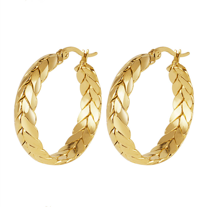 Wholesale Stainless Steel 18K Gold Plated Braided Wheat Ear Earrings JDC-ES-LangDi003
