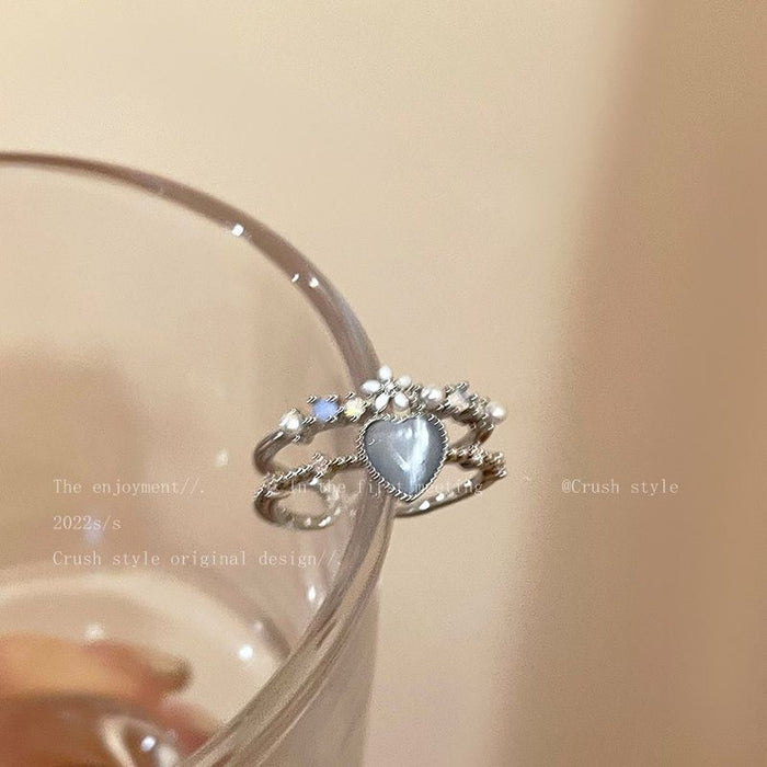 Wholesale Sea Blue love Moonlight zircon open ring tadjustable ring