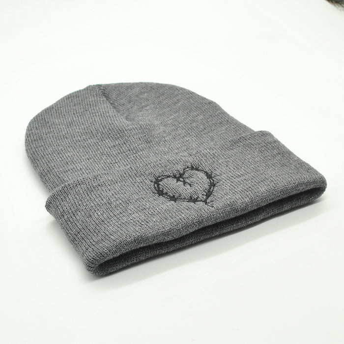 Wholesale Autumn and Winter Acrylic Love Embroidery Knitted Beanie JDC-FH-PeiN014