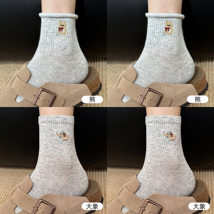 Wholesale Cotton socks, mid tube socks, cartoon embroidered lace socks, cute sports socks
