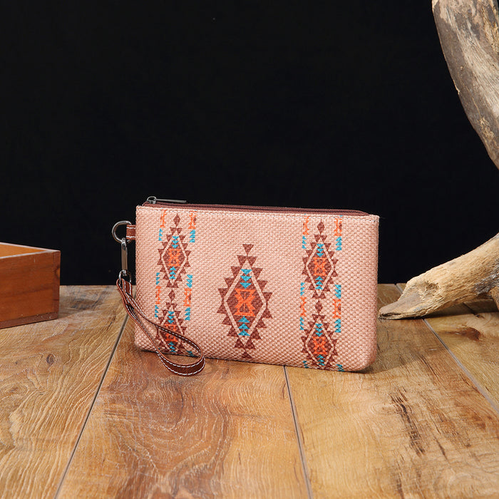 Wholesale European and American Retro Cotton and Linen Printed Western Women' s Wallet Clutch Mobile Phone Bag Bohemian Cross-Border Amazon Tk