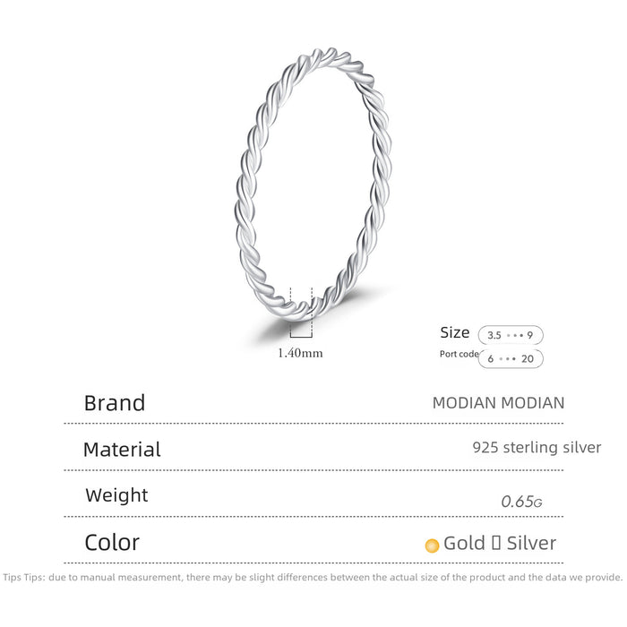 Wholesale Pure silver ring, minimalist handmade twisted fine ring, personalized and versatile ring