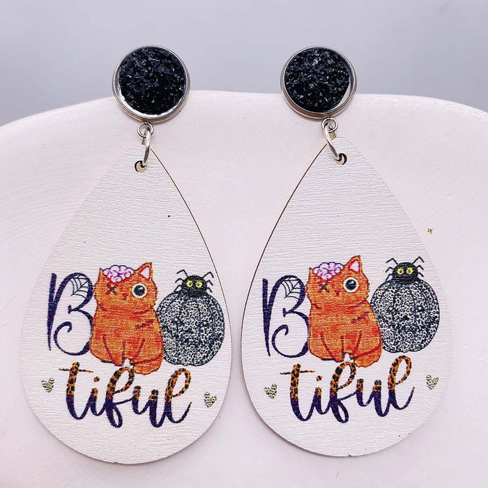 Wholesale  Earrings Pumpkin Skull  Web Wooden Earrings