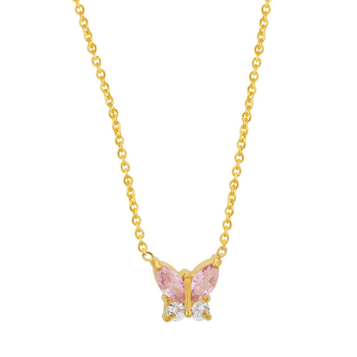 Wholesale Gold Butterfly Zircon Pendant Necklace Titanium Steel Fashion Jewelry MOQ≥2