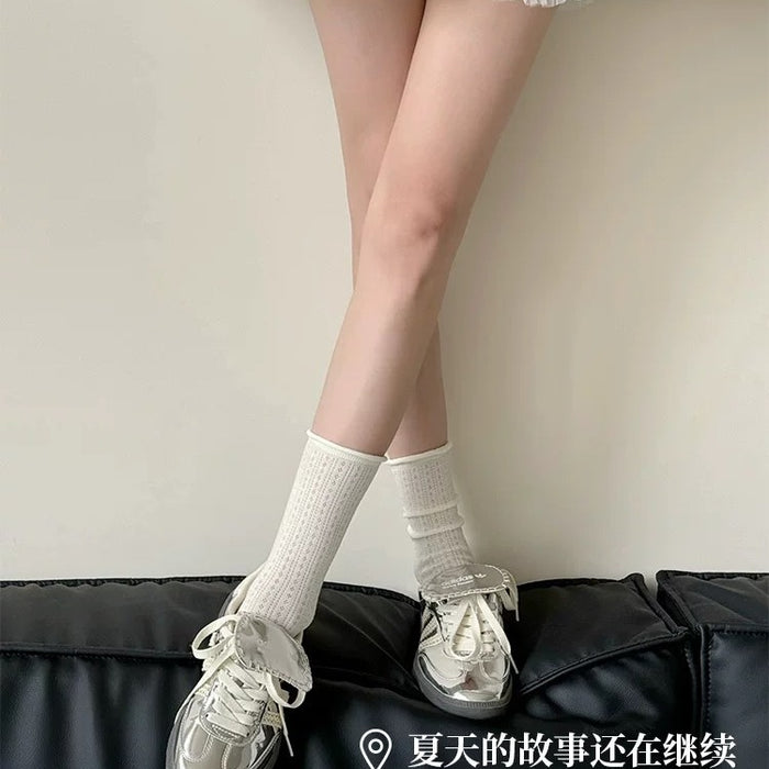 Wholesale Thin socks with hollowed out boneless stacking, simple and breathable, rolled edges for daily wear