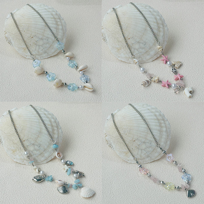 Wholesale Candy Color Shell Beaded Necklace Women Summer Necklace Chain