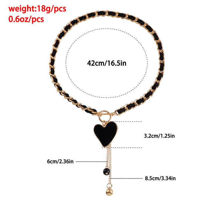 Wholesale Wrapped velvet black heart mother-of-pearl necklace for women,  clavicle chain tassel necklace