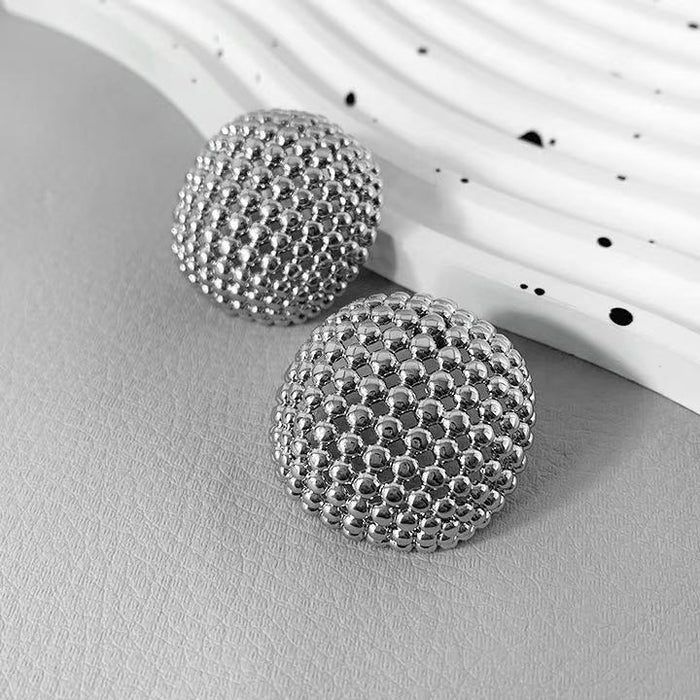 Wholesale Trendy retro ring set with niche design, geometric hollow out heavy-duty round bead metal earring accessories