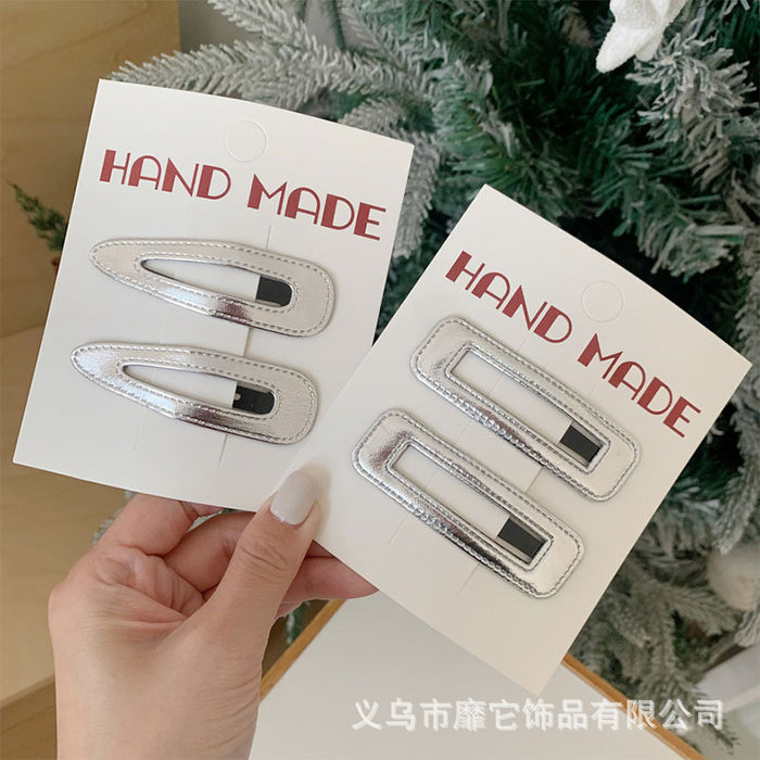 Wholesale Silver leather large pentagram side bangs clip, children's back of the head hair clip, hair accessory